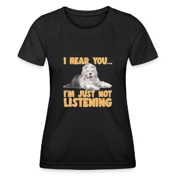 Old English Sheepdog Sheepie Bobtail - Frauen Funktions-T-Shirt - Schwarz - Vorne - AI Model Female 172 light (172cm)