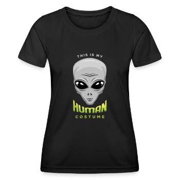 Alien Human Costume Funny Lazy Creepy Halloween - Women's Functional T-Shirt - black - Front - AI Model Female 172 light (172cm)