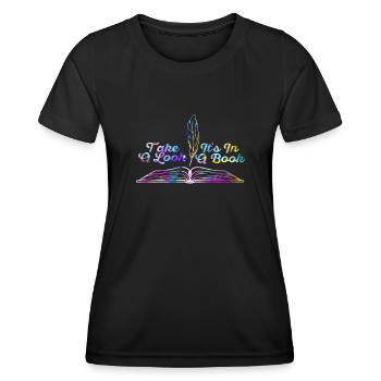 Werfen Sie einen Blick darauf, dass es in einem Buch ist, das Bücherwurm liest - Frauen Funktions-T-Shirt - Schwarz - Vorne - AI Model Female 172 light (172cm)