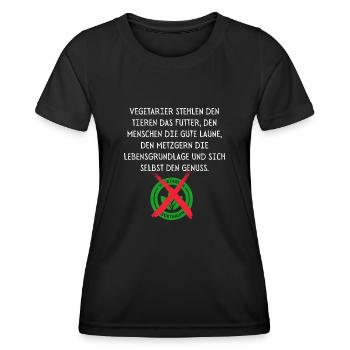 Anti Vegetarier Spruch Veganer Sprüche - Frauen Funktions-T-Shirt - Schwarz - Vorne - AI Model Female 172 light (172cm)