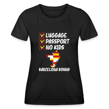 Luggage Passport No Kids Barcelona Bound Vacation - Women's Functional T-Shirt - black - Front - AI Model Female 172 light (172cm)