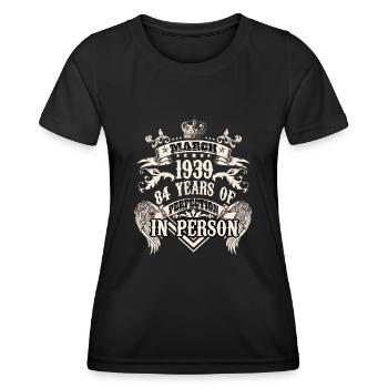 Verseau millésime 1939 une légende devient 84 - T-shirt sport Femme - noir - Devant - AI Model Female 172 light (172cm)
