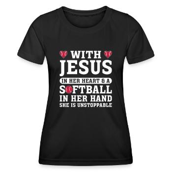 Jésus dans ton cœur Athlètes lanceurs de softball - T-shirt sport Femme - noir - Devant - AI Model Female 172 light (172cm)