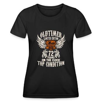 72 year old classic car rocker fan biker - Frauen Funktions-T-Shirt - Schwarz - Vorne - AI Model Female 172 light (172cm)