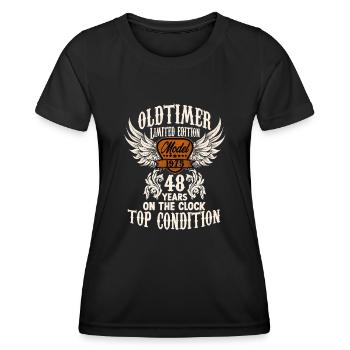 parody birthday motive 48 years oldtimer rocker - Frauen Funktions-T-Shirt - Schwarz - Vorne - AI Model Female 172 light (172cm)