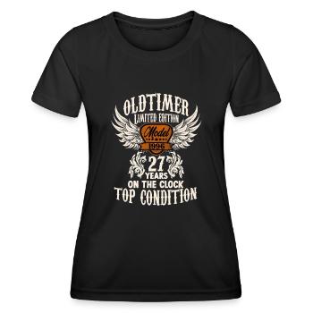 parody birthday motive 27 years oldtimer rocker - Frauen Funktions-T-Shirt - Schwarz - Vorne - AI Model Female 172 light (172cm)