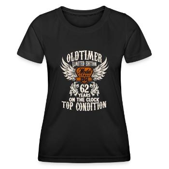 parody birthday motive 62 years oldtimer rocker - Frauen Funktions-T-Shirt - Schwarz - Vorne - AI Model Female 172 light (172cm)