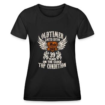 39 ans voiture classique rétro anniversaire rocker - T-shirt sport Femme - noir - Devant - AI Model Female 172 light (172cm)
