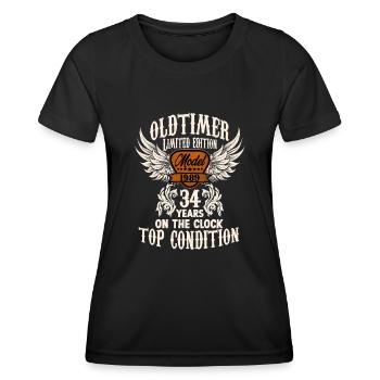 parody birthday motive 34 years oldtimer rocker - Frauen Funktions-T-Shirt - Schwarz - Vorne - AI Model Female 172 light (172cm)