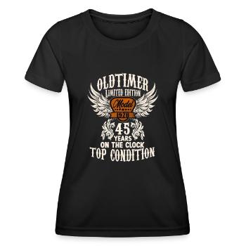 45 years oldtimer birthday rocker biker fan - Frauen Funktions-T-Shirt - Schwarz - Vorne - AI Model Female 172 light (172cm)
