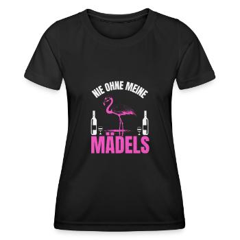 Nie ohne meine Mädels Wein Flamingo - Frauen Funktions-T-Shirt - Schwarz - Vorne - AI Model Female 172 light (172cm)