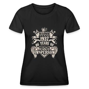 Vintage men birthday Aquarius 86 years 1937 - Frauen Funktions-T-Shirt - Schwarz - Vorne - AI Model Female 172 light (172cm)