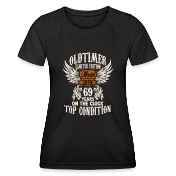 69 year old classic car fan rocker biker birthday - Frauen Funktions-T-Shirt - Schwarz - Vorne - AI Model Female 172 light (172cm)