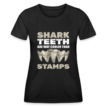 Les dents de requin sont beaucoup plus froides que les timbres - T-shirt sport Femme - noir - Devant - AI Model Female 172 light (172cm)