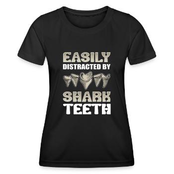 Leicht ablenkbar durch Haifischzähne Tooth - Frauen Funktions-T-Shirt - Schwarz - Vorne - AI Model Female 172 light (172cm)