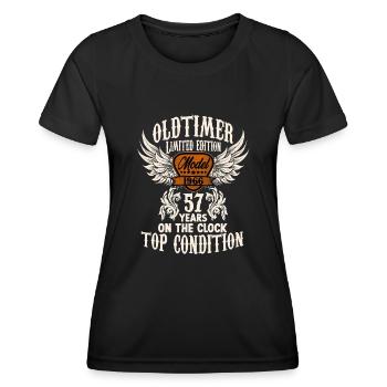 57 ans voiture classique anniversaire rocker fan biker - T-shirt sport Femme - noir - Devant - AI Model Female 172 light (172cm)