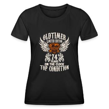74 years oldtimer birthday rocker biker fan - Frauen Funktions-T-Shirt - Schwarz - Vorne - AI Model Female 172 light (172cm)