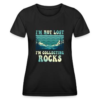Ich bin nicht verloren Ich sammle Steine Lustige Geologie - Frauen Funktions-T-Shirt - Schwarz - Vorne - AI Model Female 172 light (172cm)