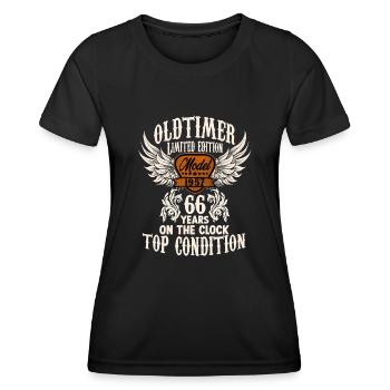 66 years oldtimer birthday rocker biker fan - Frauen Funktions-T-Shirt - Schwarz - Vorne - AI Model Female 172 light (172cm)