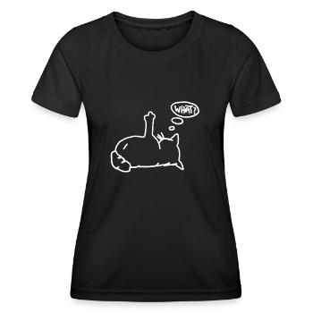 lazy tired cat saying middle finger index finger - Women's Functional T-Shirt - black - Front - AI Model Female 172 light (172cm)