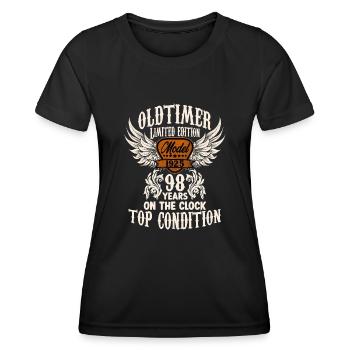 98 years oldtimer fan rocker biker birthday - Frauen Funktions-T-Shirt - Schwarz - Vorne - AI Model Female 172 light (172cm)