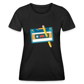 Cassette des années 80 Cassette de remontage de crayon des années 1990 - T-shirt sport Femme - noir - Devant - AI Model Female 172 light (172cm)