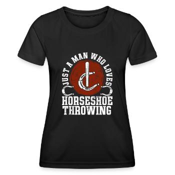 Nur ein Mann der Hufeisen werfen liebt Hufeisen - Frauen Funktions-T-Shirt - Schwarz - Vorne - AI Model Female 172 light (172cm)