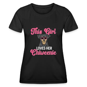 Chiweenie Chien - T-shirt sport Femme - noir - Devant - AI Model Female 172 light (172cm)