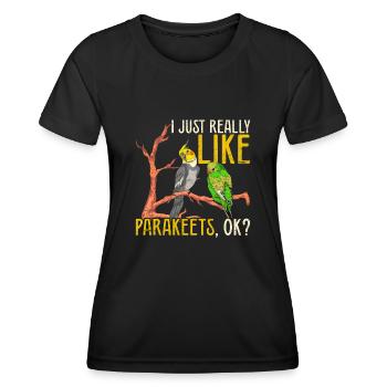 Ich mag einfach Sittiche ok Vogel Lustiges Sittich - Frauen Funktions-T-Shirt - Schwarz - Vorne - AI Model Female 172 light (172cm)