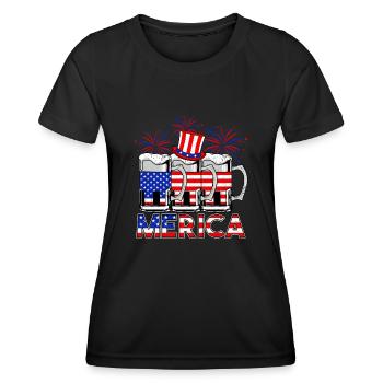 USA 4th of July Beer Merica - Women's Functional T-Shirt - black - Front - AI Model Female 172 light (172cm)