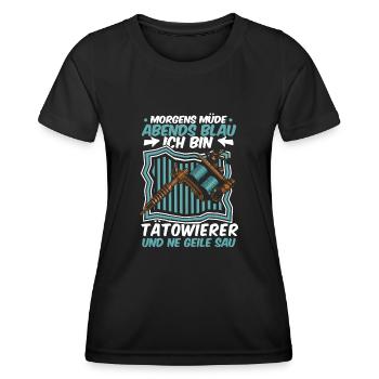 Tätowierer Tattoo Morgens Mde Abends Blau - Frauen Funktions-T-Shirt - Schwarz - Vorne - AI Model Female 172 light (172cm)