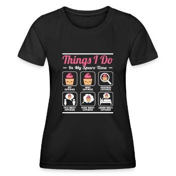 Ce que je fais pendant mon temps libre Chef pâtissier Cupcake F - T-shirt sport Femme - noir - Devant - AI Model Female 172 light (172cm)