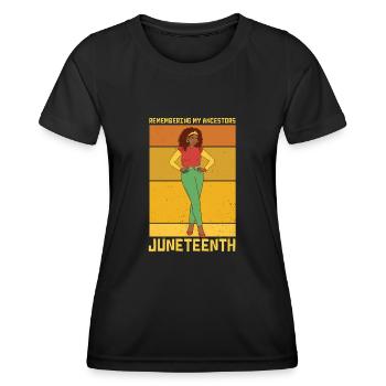 Juneteenth 1865 Se souvenir de mes ancêtres - T-shirt sport Femme - noir - Devant - AI Model Female 172 light (172cm)
