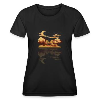 Halbmond Wald Bäume Reflektion Geschenk Natur - Frauen Funktions-T-Shirt - Schwarz - Vorne - AI Model Female 172 light (172cm)