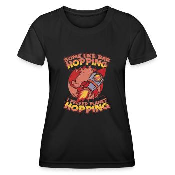 espace, espace, saut, colonisation de l’espace - T-shirt sport Femme - noir - Devant - AI Model Female 172 light (172cm)