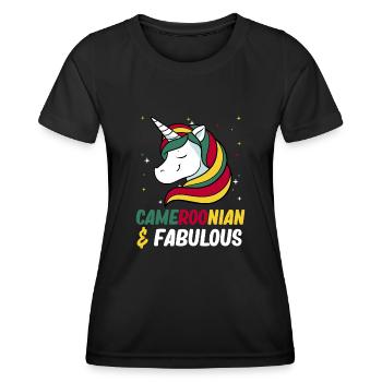 Kamerun Flagge Kamerun - Frauen Funktions-T-Shirt - Schwarz - Vorne - AI Model Female 172 light (172cm)