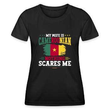 Kamerun Flagge Kamerun - Frauen Funktions-T-Shirt - Schwarz - Vorne - AI Model Female 172 light (172cm)