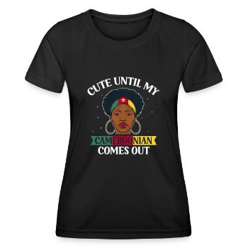 Kamerun Flagge Kamerun - Frauen Funktions-T-Shirt - Schwarz - Vorne - AI Model Female 172 light (172cm)