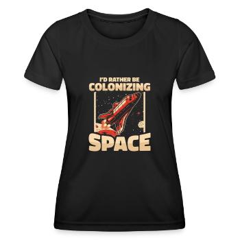 espace, espace, fusée, colonisation de l’espace - T-shirt sport Femme - noir - Devant - AI Model Female 172 light (172cm)