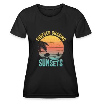 Für immer auf der Jagd nach Sonnenuntergängen Retro-Sommerurlaub - Frauen Funktions-T-Shirt - Schwarz - Vorne - AI Model Female 172 light (172cm)