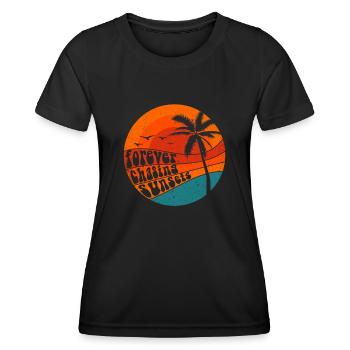 Für immer auf der Jagd nach Sonnenuntergängen Retro-Sommerurlaub - Frauen Funktions-T-Shirt - Schwarz - Vorne - AI Model Female 172 light (172cm)
