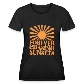 Forever Chasing Sunsets Retro Summer Vacation - Women's Functional T-Shirt - black - Front - AI Model Female 172 light (172cm)