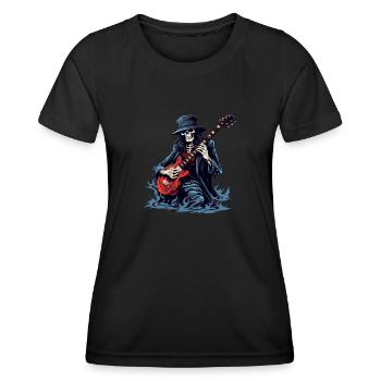 Gitarristen-tshirt E-Gitarren-Saiten - Frauen Funktions-T-Shirt - Schwarz - Vorne - AI Model Female 172 light (172cm)