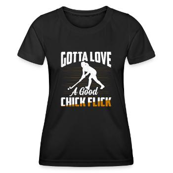 Gotta Love A Good Chick Flick Woman Field Hockey - Frauen Funktions-T-Shirt - Schwarz - Vorne - AI Model Female 172 light (172cm)