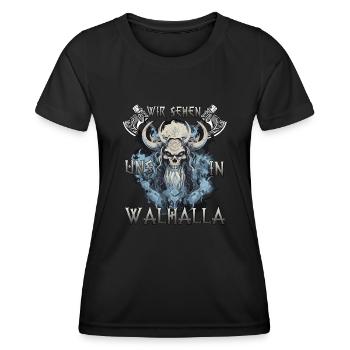Walhalla Krieger Das Geschenk für Wikinger - Frauen Funktions-T-Shirt - Schwarz - Vorne - AI Model Female 172 light (172cm)