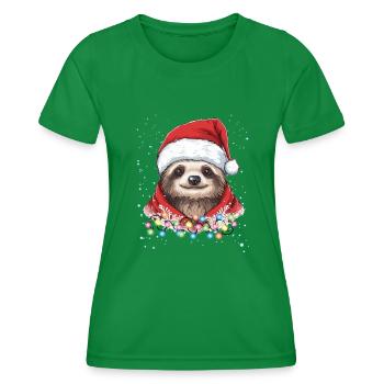Niedliche Faultier Weihnachtsdekoration - Lazy Sloth Chri - Frauen Funktions-T-Shirt - Kelly Green - Vorne - AI Model Female 172 dark (172cm)