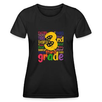 3. Dritte Klasse Typografie Team Grader 100. - Frauen Funktions-T-Shirt - Schwarz - Vorne - AI Model Female 172 light (172cm)