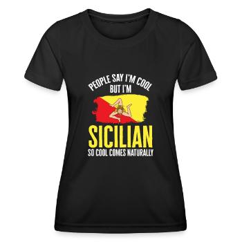 Sizilien Flagge Italien Sizilien - Frauen Funktions-T-Shirt - Schwarz - Vorne - AI Model Female 172 light (172cm)