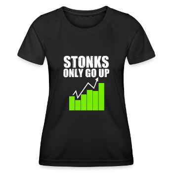 Stonks Only Go Up Parody Stock Market Enthusiasts - Frauen Funktions-T-Shirt - Schwarz - Vorne - AI Model Female 172 light (172cm)