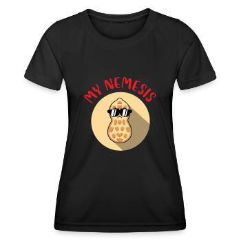 Cacahuète My Nemesis - Sensibilisation aux allergies alimentaires Cacahuète - T-shirt sport Femme - noir - Devant - AI Model Female 172 light (172cm)